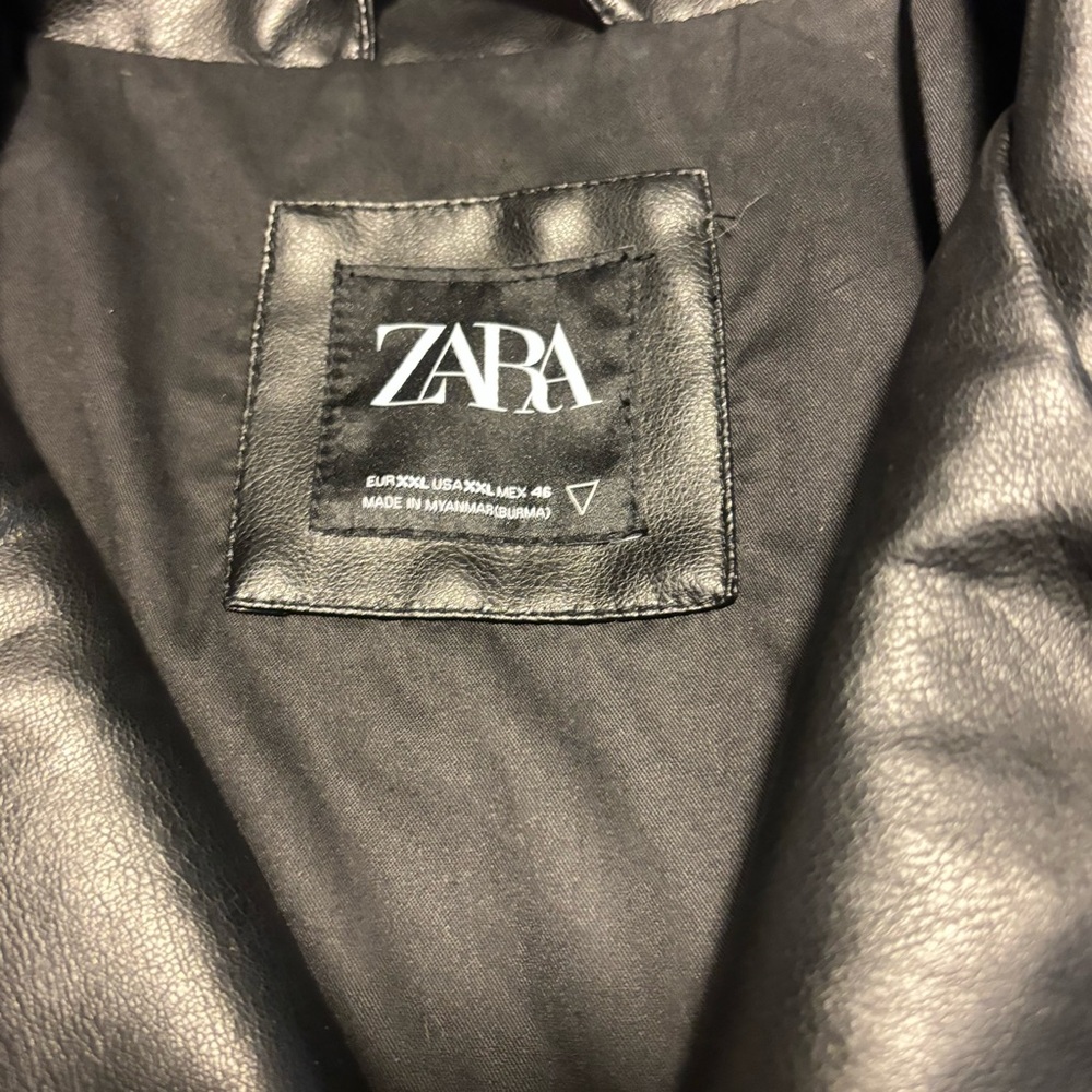 Zara Men's Shiny Black Biker Jacket - Picture 2 of 9